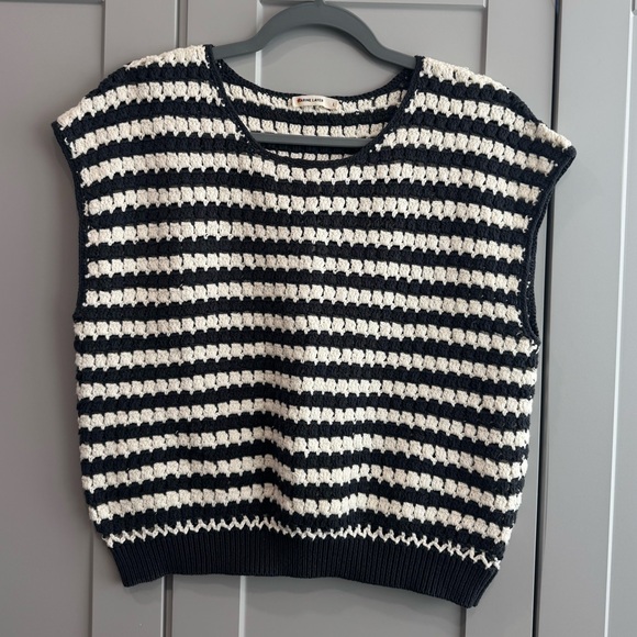 Marine Layer Sweaters - Marine Layer Black & White Crochet Sleeveless Sweater Vest